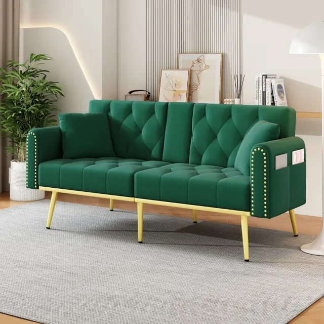COVREO Slaapbank 175x80x73,5 cm groen, velvet met verstelbare rugleuning