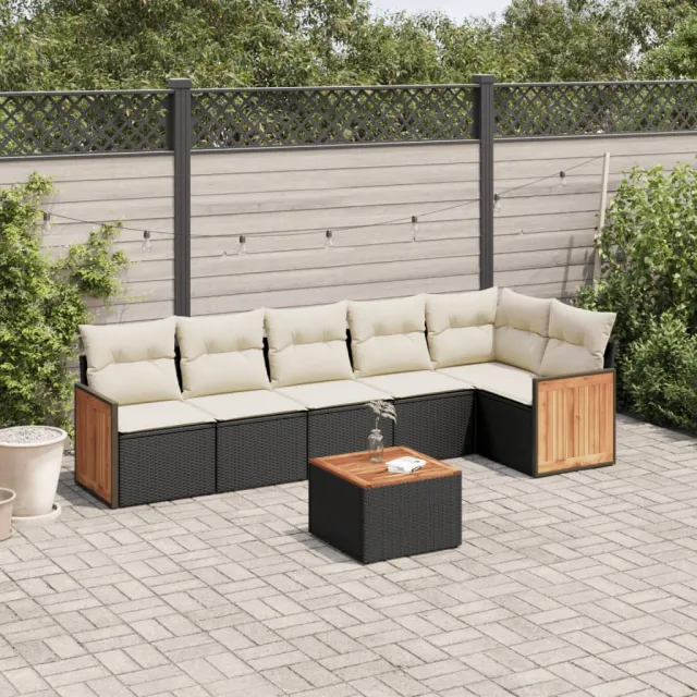 vidaXL 7-delige Loungeset met kussens poly rattan zwart, foto 2