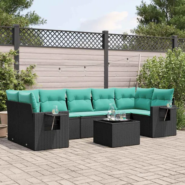 vidaXL 8-delige tuinbankset met kussens, zwart polyrotan, foto 2