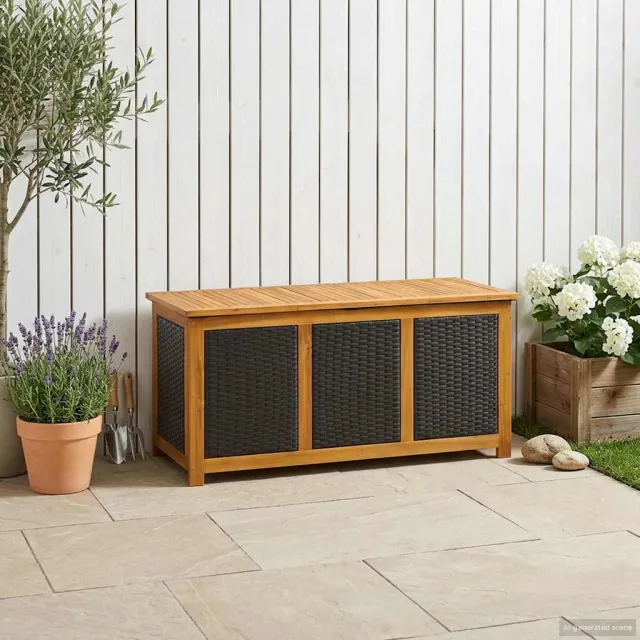 vidaXL Tuinopslagdoos 185 L Massief Acaciahout 113 x 50 x 56 cm Zwart, foto 2