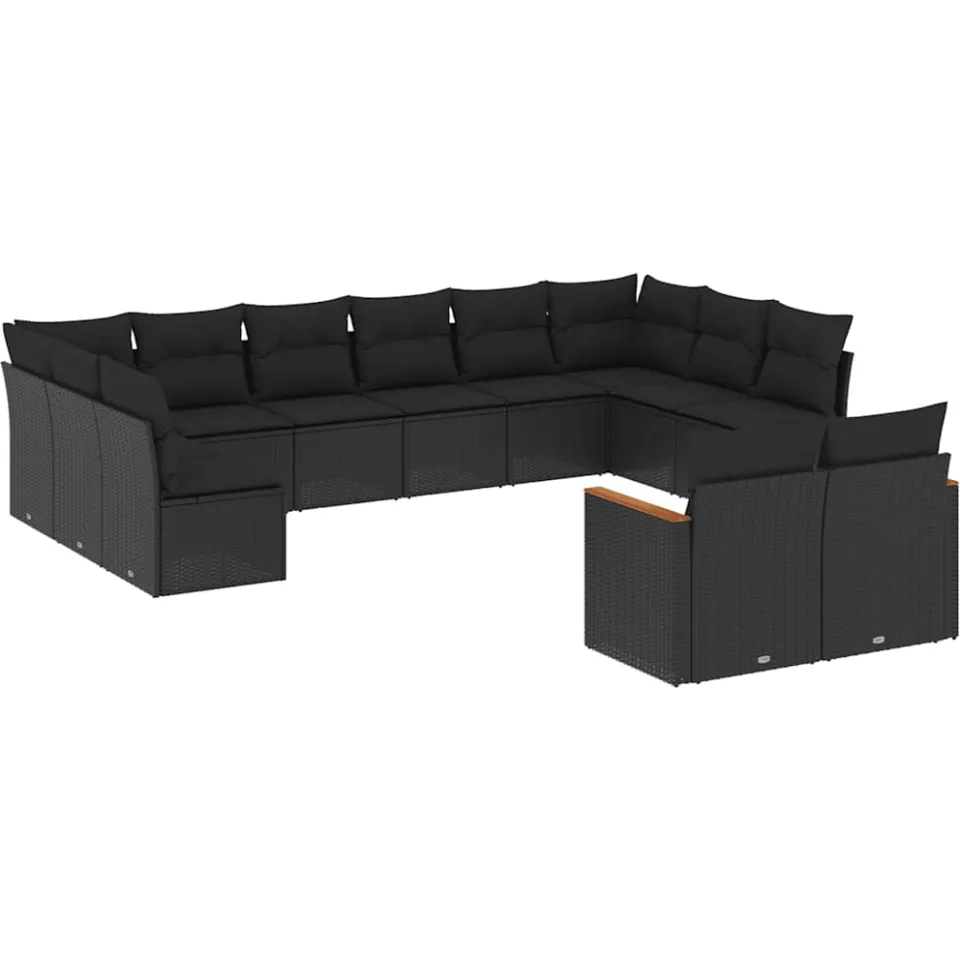 vidaXL 12-delige Loungeset met kussens poly rattan zwart, foto 3