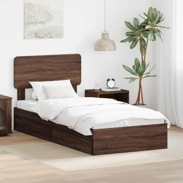 vidaXL Opslag bed met lade Bruin Eiken 75 x 190 cm Bewerkt hout