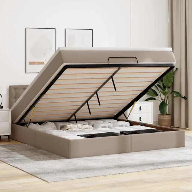 vidaXL Bed poef met matrassen en LED's 160x200cm kunstleer Bruin