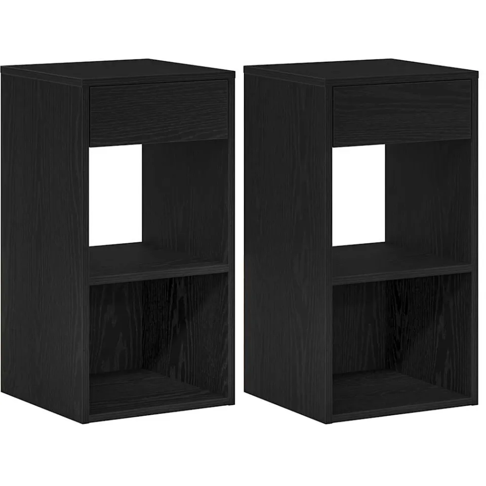 vidaXL Nachtkastjes 2 st met lade 35x34x66,5 cm zwart eikenkleurig, foto 3