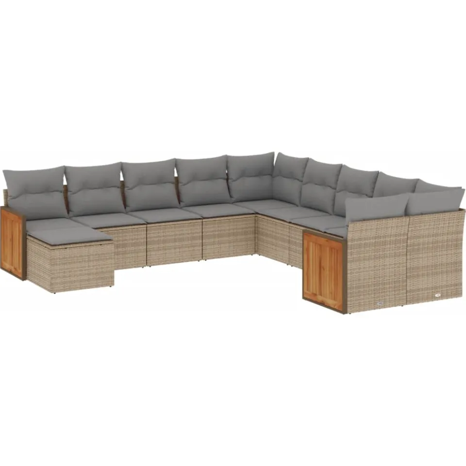 vidaXL 11-delige Tuinset met kussens poly rattan beige, foto 3