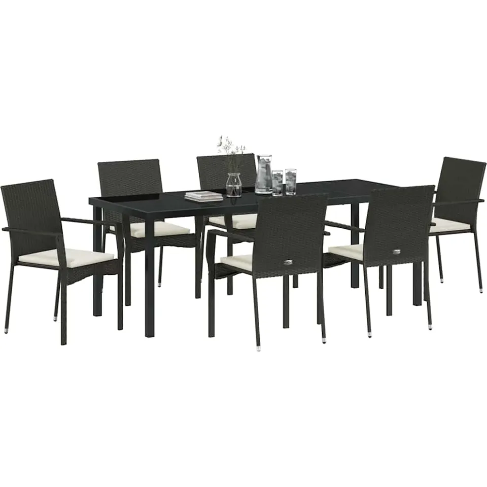 vidaXL Tuin eettafelset 7 st Zwart poly rattan