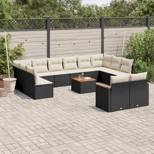 vidaXL 13-delige Loungeset met kussens poly rattan zwart, foto 2