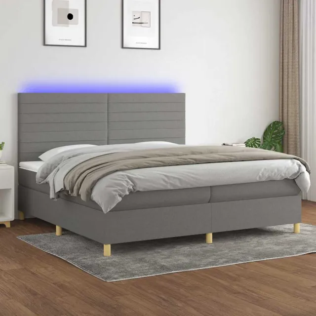 vidaXL Boxspring met matras en LED stof donkergrijs 200x200 cm grijs