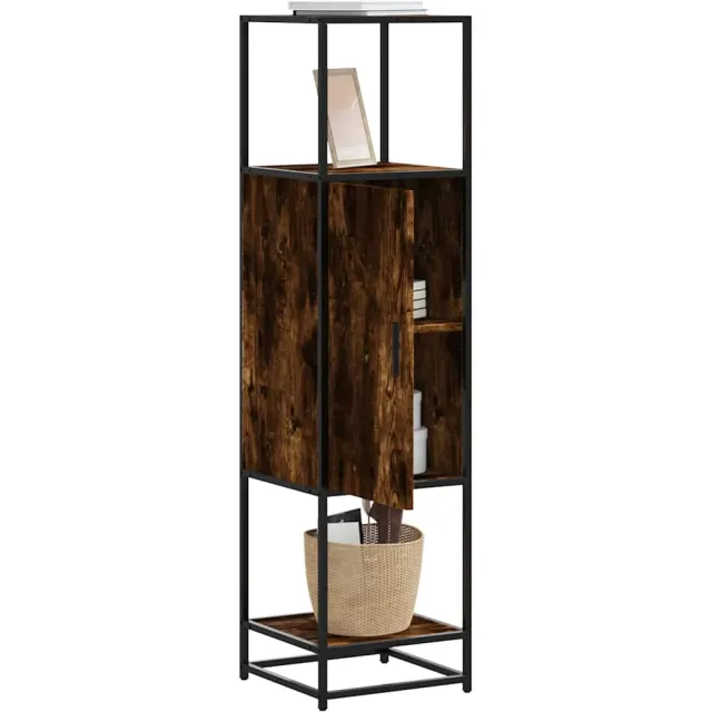 vidaXL Hoge kast 35,5x35x139 cm bewerkt hout en metaal gerookt eiken Bruin