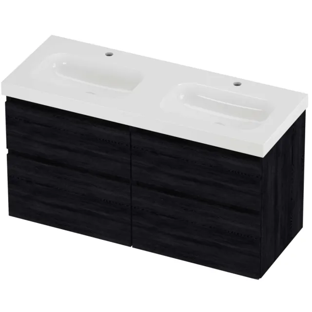Proline Haga Badmeubelset Polystone Mezza 4 Laden 120x46x66 cm Glans Wit Black Oak