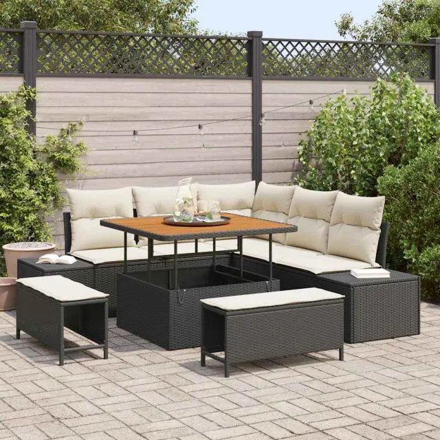 vidaXL Tuinbankenset 8 st Zwart Poly riet, foto 2