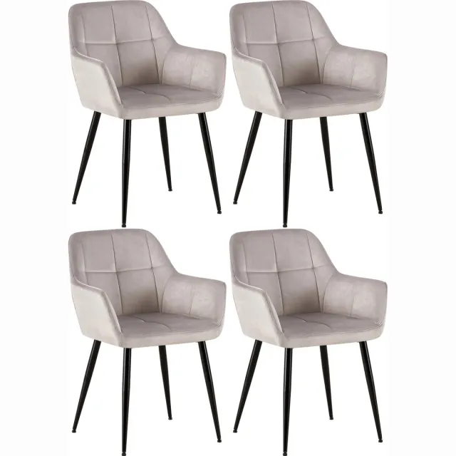 CLP Emia Set van 4 eetkamerstoelen - Met armleuning - Velvet - Fluweel - licht grijs Fluweel