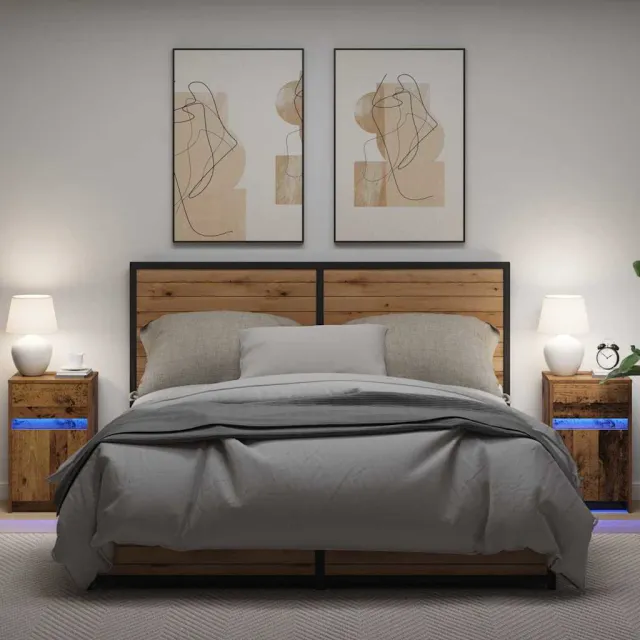 vidaXL LED Bedside Kast 2 st Oud hout 38 x 34 x 61 cm Bewerkt hout bruin, foto 2