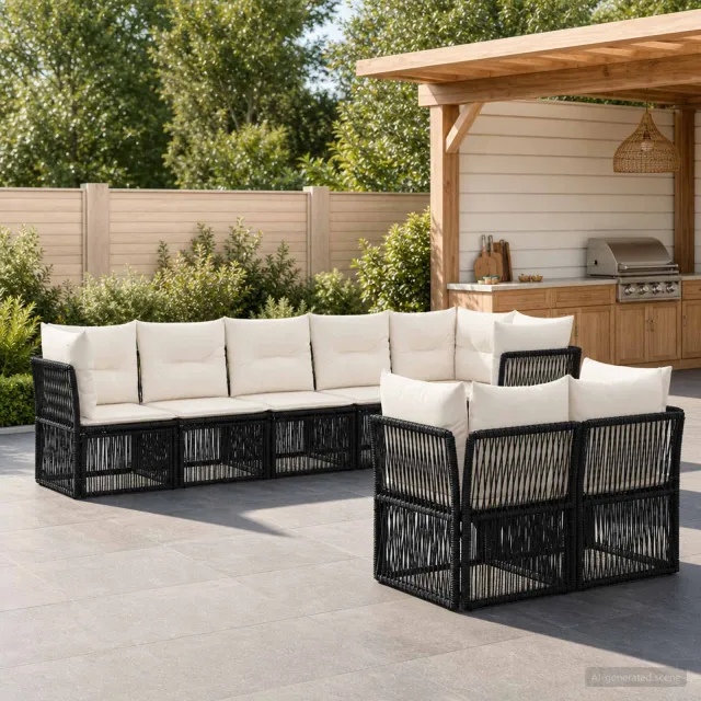 vidaXL Tuinbankenset 8 st 8-zits Zwart poly rattan, foto 2