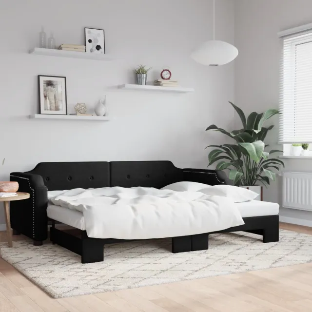 vidaXL Slaapbank met onderschuifbed 80x200 cm stof zwart