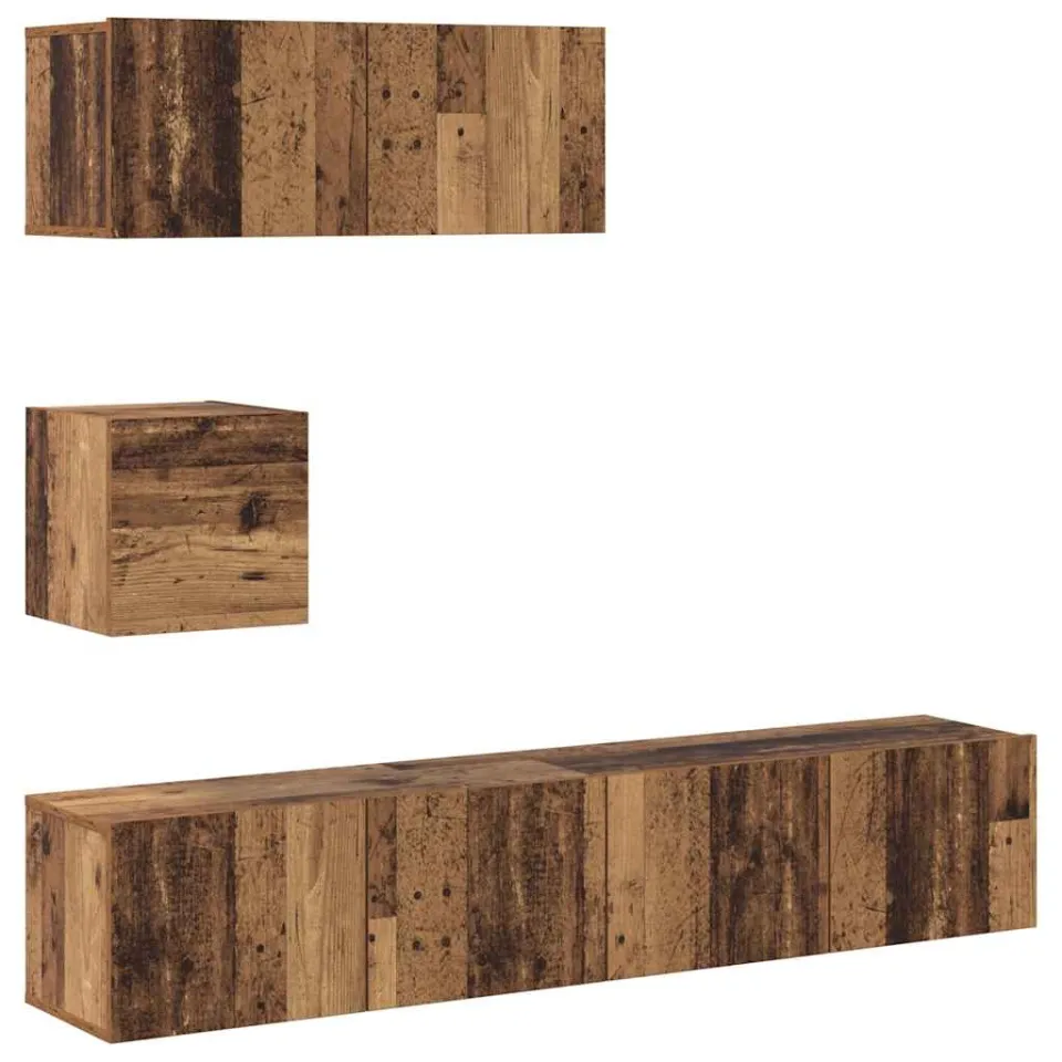 vidaXL 4-delig Tv-meubelset wandmontage bewerkt hout oud houtkleurig Bruin