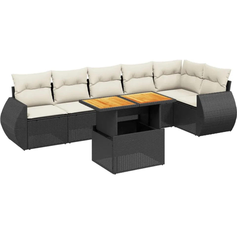 vidaXL 7-delige Loungeset met kussens poly rattan zwart, foto 3