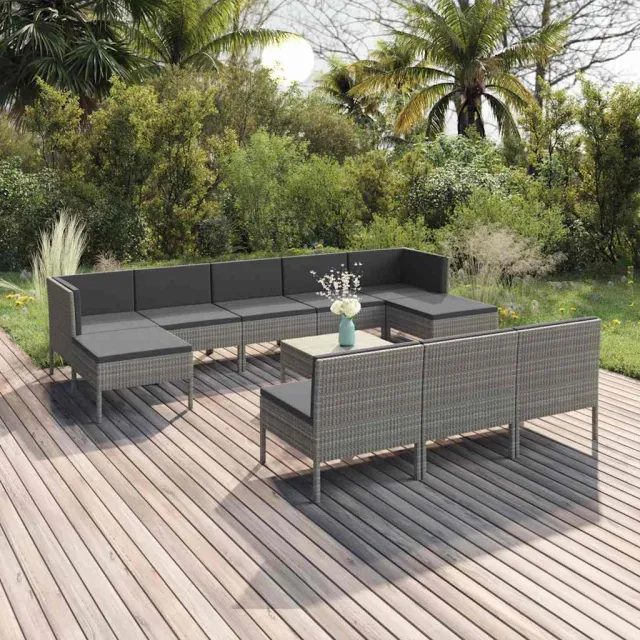 vidaXL 11-delige Loungeset met kussens poly rattan grijs, foto 2