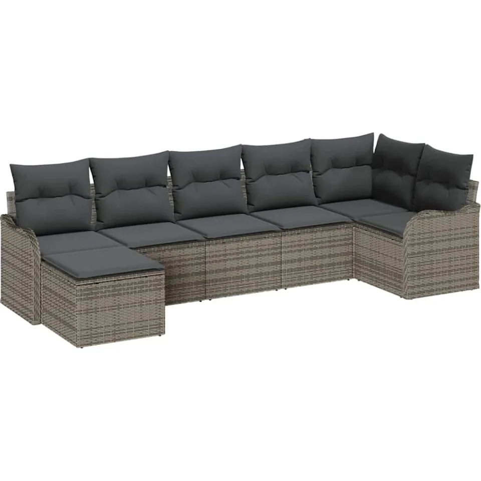 vidaXL Tuin Sofa Set 7 st Grijs poly rattan