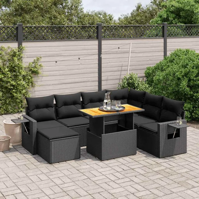 vidaXL 8-delige Loungeset met kussens poly rattan zwart, foto 2