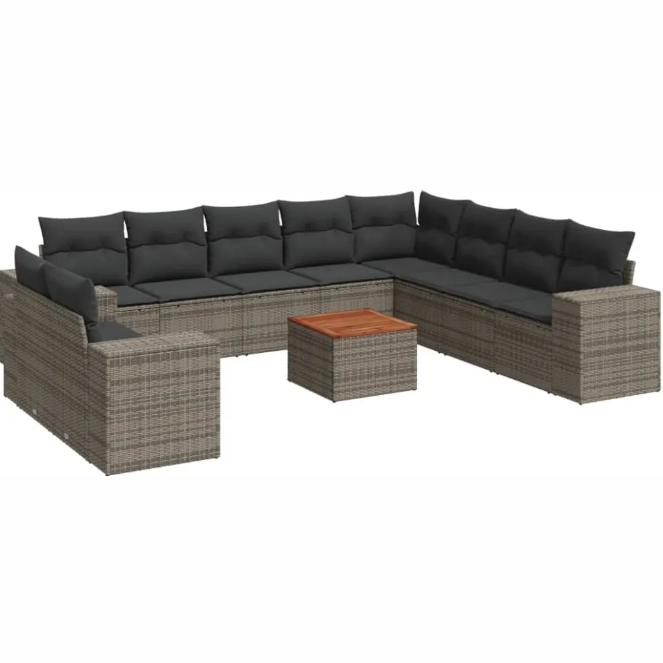 vidaXL 11-delige Loungeset met kussens poly rattan grijs, foto 3