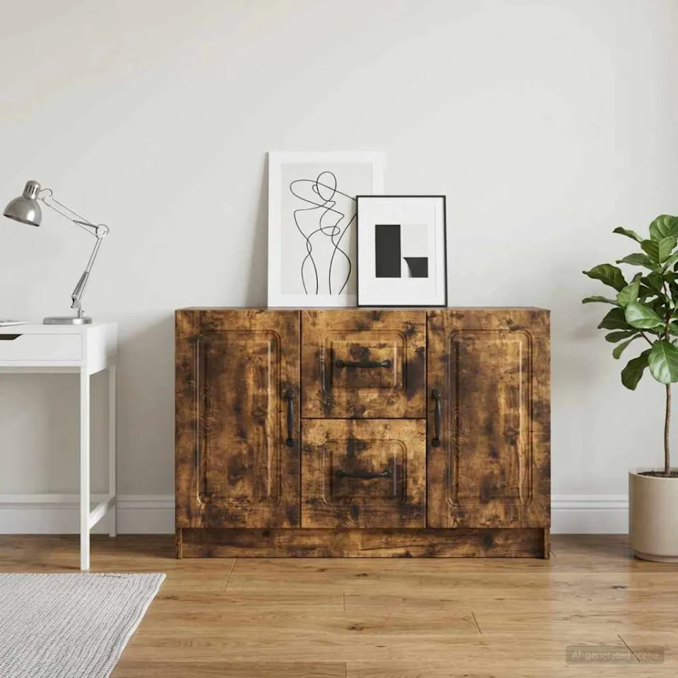 vidaXL Dressoir Gerookt eiken 89 x 34,5 x 57 cm Bewerkt hout, foto 4