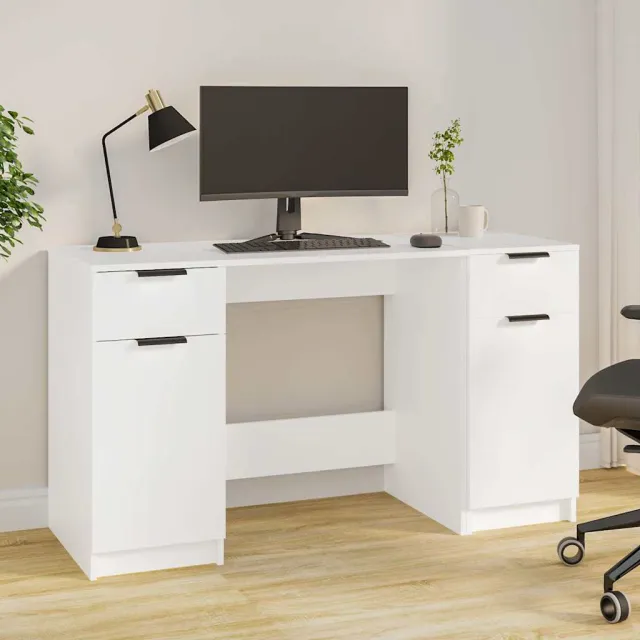 vidaXL Bureau met bijzetkast bewerkt hout wit, foto 2