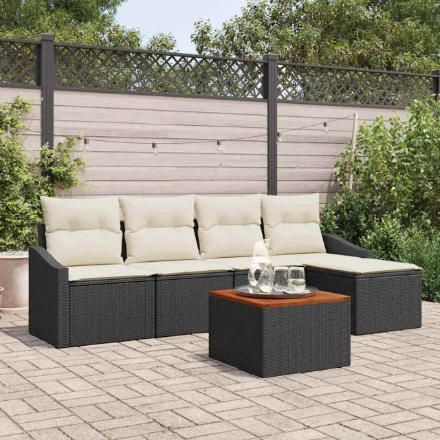 vidaXL Tuinbankenset 6 st Zwart poly rattan, foto 2