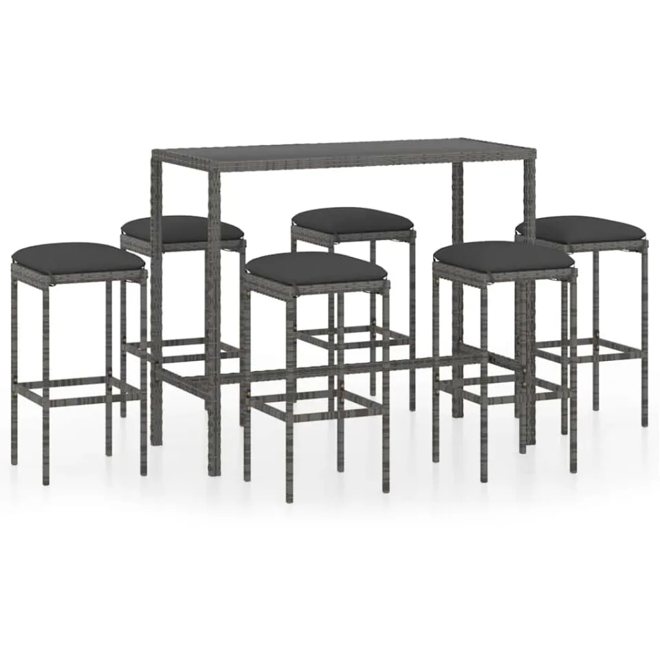 vidaXL 7-delige Tuinbarset met kussens poly rattan grijs