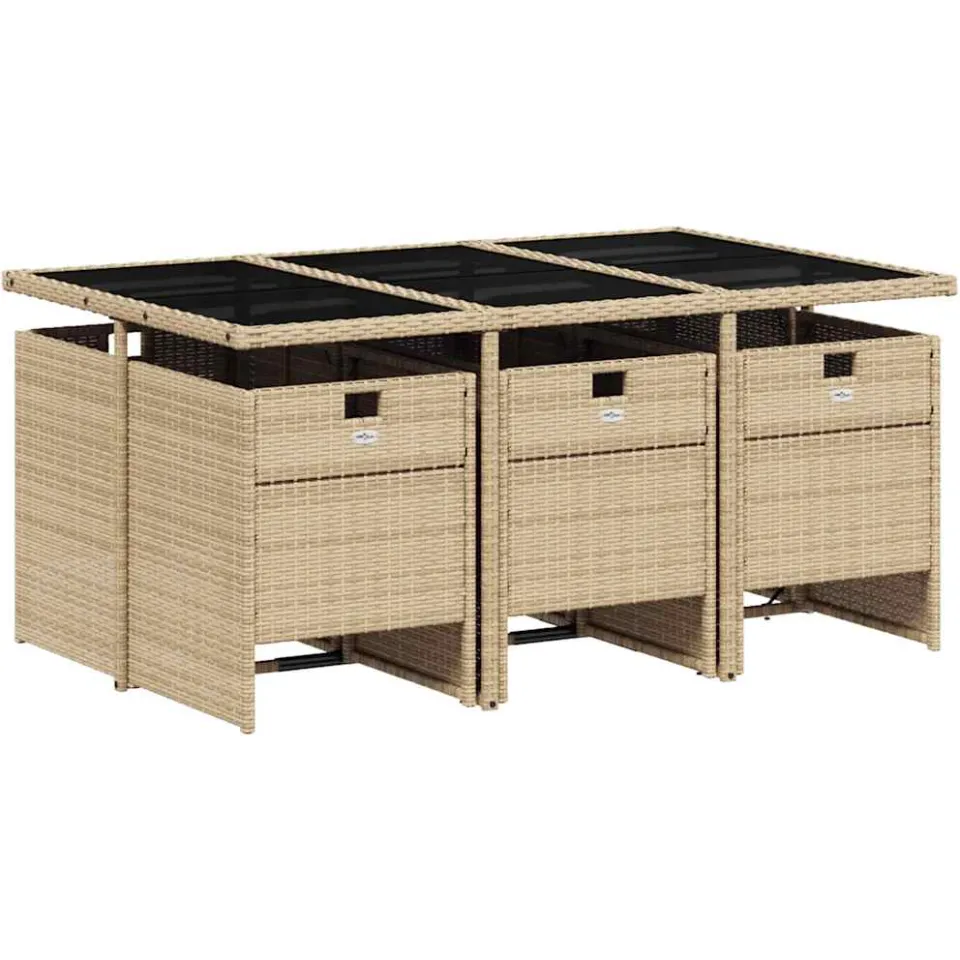 vidaXL 7-delige Tuinset met kussens poly rattan gemengd beige, foto 4
