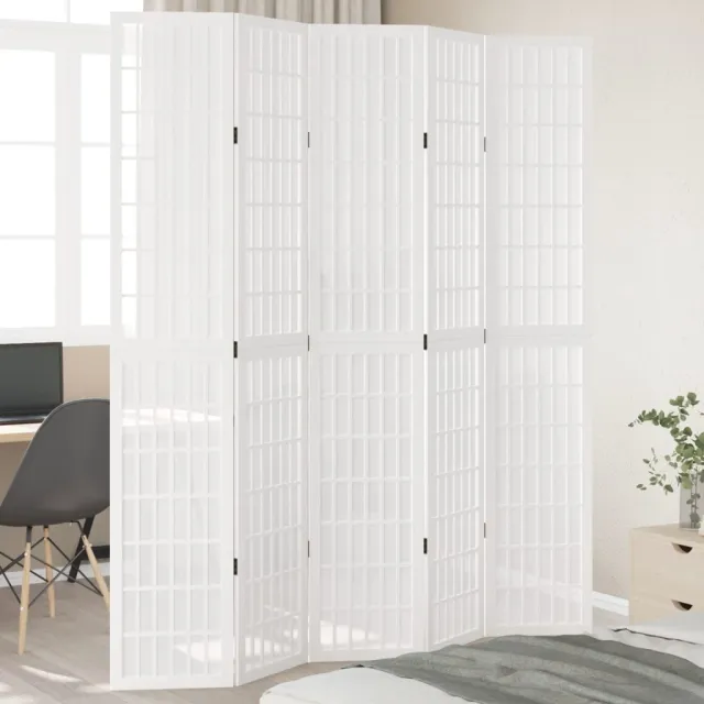 vidaXL Kamerscherm met 5 panelen massief paulowniahout wit, foto 2