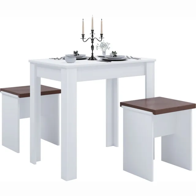 Vcm Esal eethoek Eettafel en 2 krukkenwit.