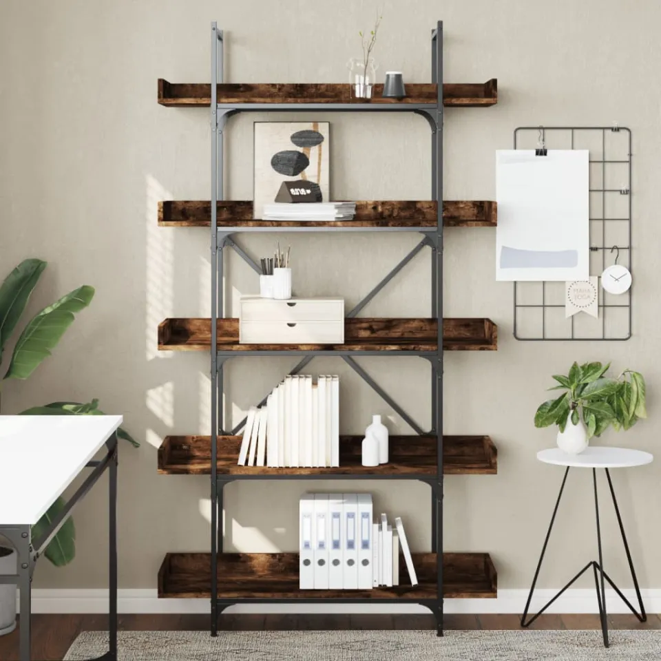 vidaXL Boekenkast 5-laags 100x33x180,5 cm bewerkt hout gerookt eiken, foto 2