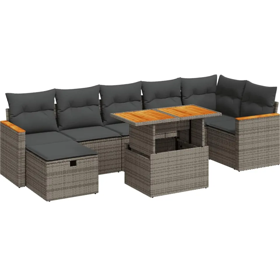 vidaXL 5-delige Loungeset met kussens poly rattan grijs, foto 3