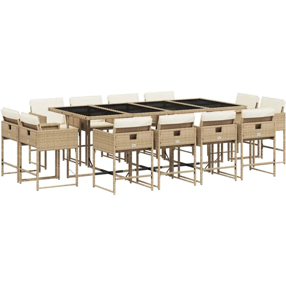 vidaXL 13-delige Tuinset met kussens poly rattan beige, foto 3