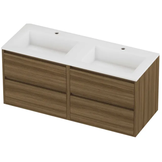 Proline Aristo Badmeubelset Polystone Elegant 4 Laden 120x46x54 cm Mat White Caramel Walnut Houtlook
