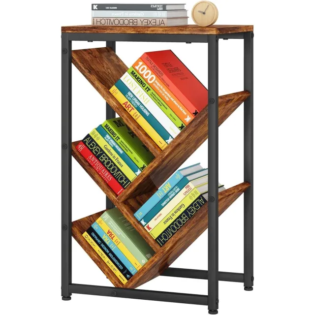 Lexium Store Verticale onzichtbare boekenkast - Bruin - 5 niveaus - Houten boekenplank - Voor woonkamer en kantoor