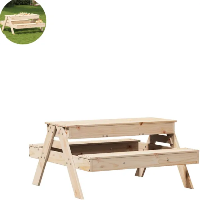 GranMaison Picknicktafel - Kinderen - Tuintafel - Multifunctionele Picknick tafel - Speeltafel - Geschikt voor Buiten - Douglashout Natuurlijk hout