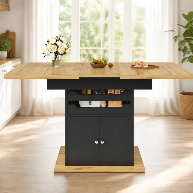 Maisentiel Uitschuifbare eettafel met 2 lades en opbergruimte - 110-140 x 80 cm - zwart