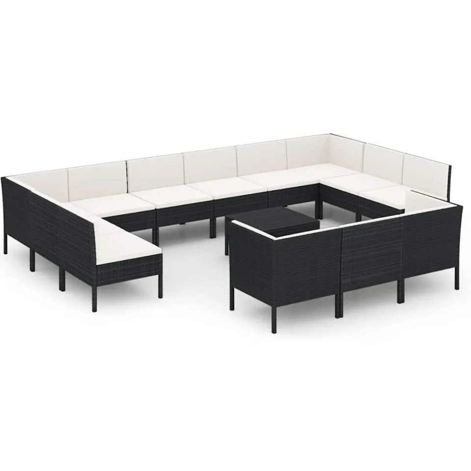 vidaXL 14-delige Loungeset met kussens poly rattan zwart, foto 4
