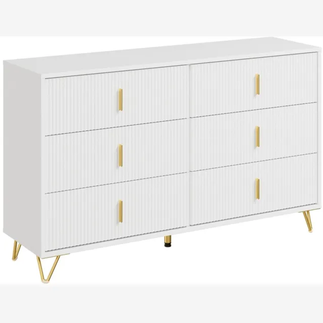 SoBuy Ladekast - Ladenkastje met 6 Lades voor Slaapkamer - Ladekast Wit met Ribbelstructuur en Goudkleurige Handgrepen - MDF met Metalen Poten | FSB120-W