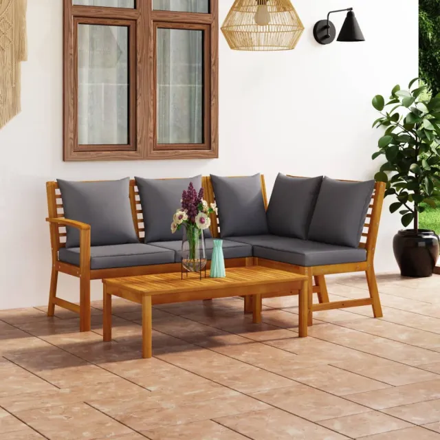 vidaXL 4-delige Loungeset met kussens massief acaciahout grijs, foto 2