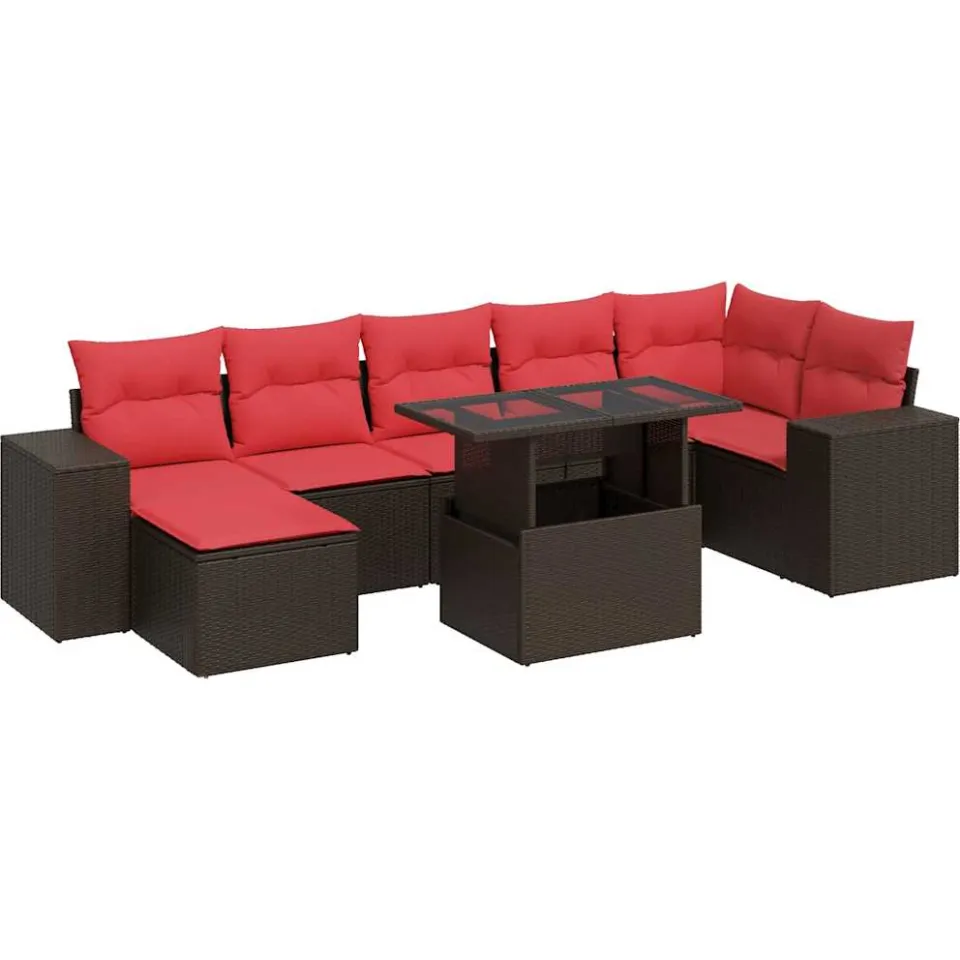 vidaXL 8-delige Loungeset met kussens poly rattan acacia bruin, foto 3