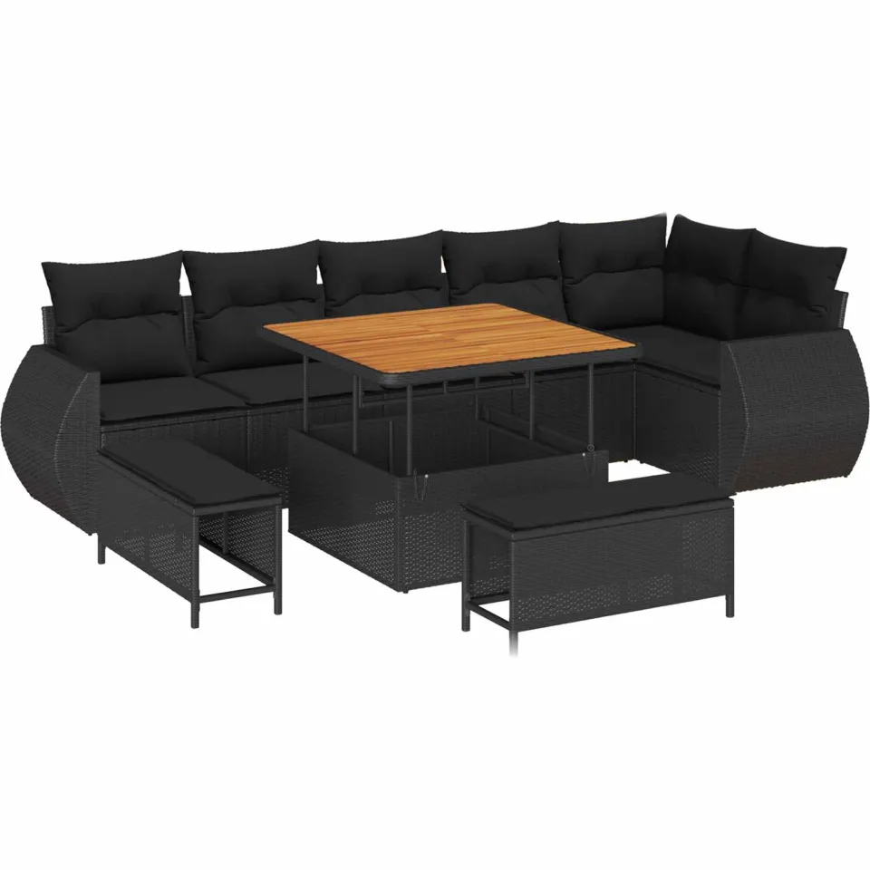 vidaXL Tuinbankenset 9 st Zwart poly rattan