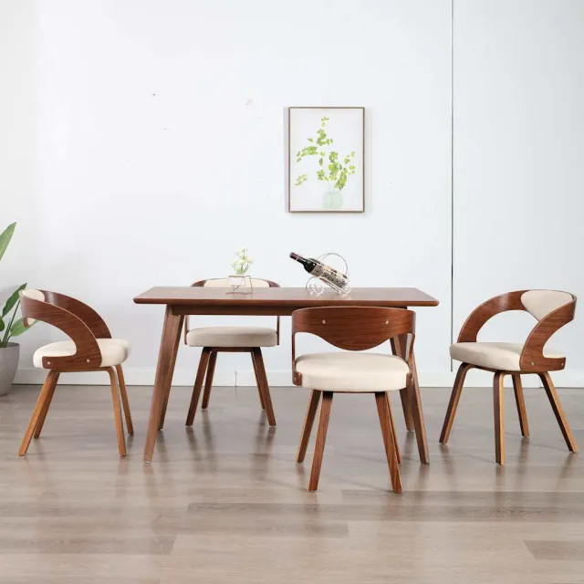 vidaXL Eetkamerstoelen 4 st gebogen hout en kunstleer crèmekleurig, foto 2