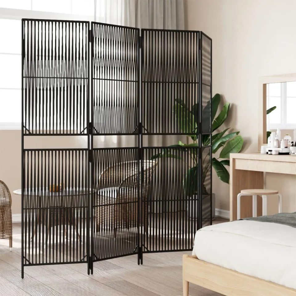 vidaXL Kamerscherm 4 panelen poly rattan zwart, foto 3