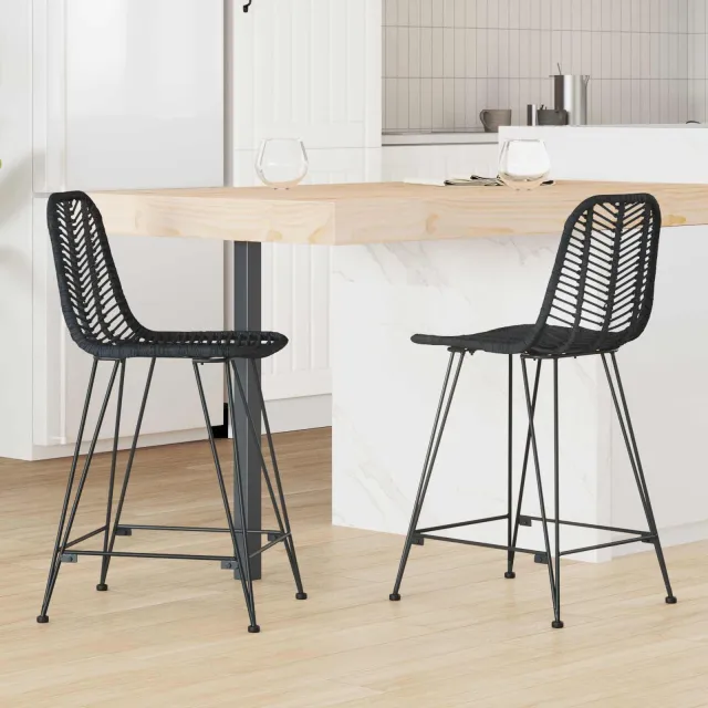 vidaXL Barkruk 2 st Zwart 44,5 x 54,5 x 97,5 cm Riet en IJzer, foto 2