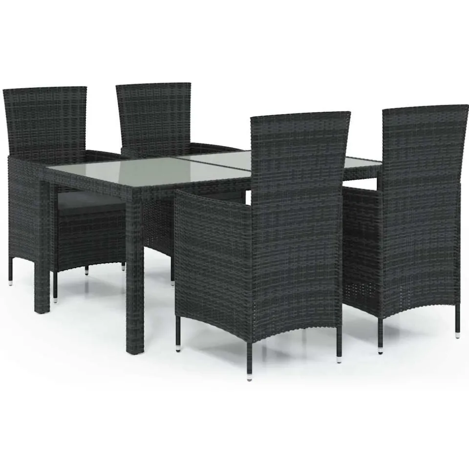 vidaXL 5-delige Tuinset met kussens poly rattan zwart, foto 3