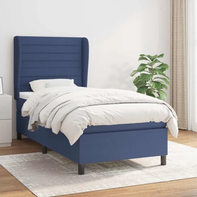 vidaXL Boxspring met matras stof blauw 90x190 cm