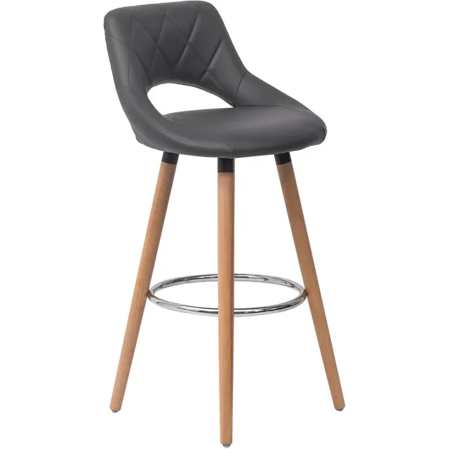 Klarven Barkruk Leer grijs - Barkrukken Set van 2 - Barkrukken met Rugleuning - Bar Stool - Stevig houten frame, eenvoudig schoon te maken - Ergonomisch zitcomfort - B43xd43cm zithoogte 68cm